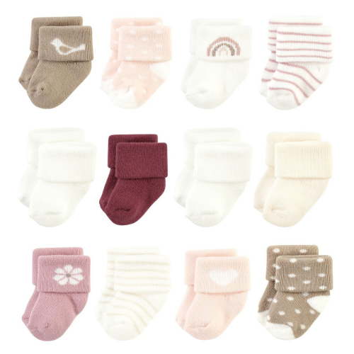 Hudson Baby Infant Girl Cotton Rich Newborn and Terry Socks, Blush Heart, 0-6 Months