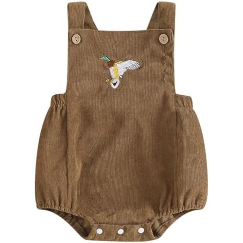 Pudcoco Infant Baby Boys Girls Overalls Sleeveless Mallard Duck Embroidery Corduroy Rompers Newborn Summer Outfit