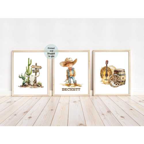 Personalized Cowboy nursery prints set of 3, Cowboy room decor, Boys room wall art UNFRAMED Western boy print, Cowboy kids print, Cowboy art