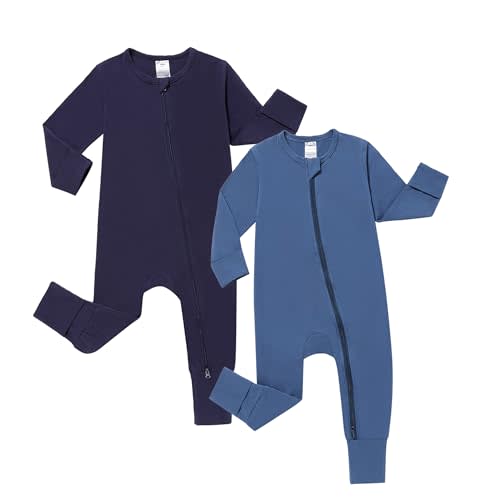 JunNeng 2 Pack Footless Long/Short Sleeve Baby Romper with Zipper Cotton Infant Sleepwear