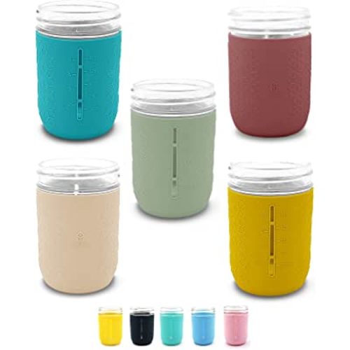 Silicone Mason Jar Sleeve, Kids Cup Holder 5 Pack Value Combo Anti-slip protection - Fits 8oz REGULAR mouth Jelly Canning, Ball and Kerr Jars (Gender Neutral Combo)