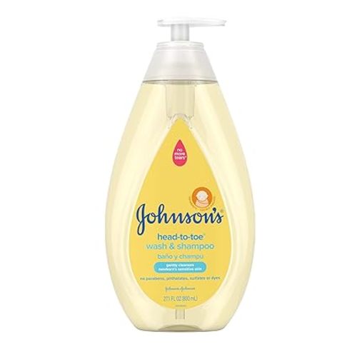 Johnson's Head-to-Toe Gentle Tear-Free Baby & Newborn Wash & Shampoo, Sulfate-, Paraben- Phthalate- & Dye-Free, Hypoallergenic Wash for Sensitive Skin & Hair, 27.1 fl. Oz