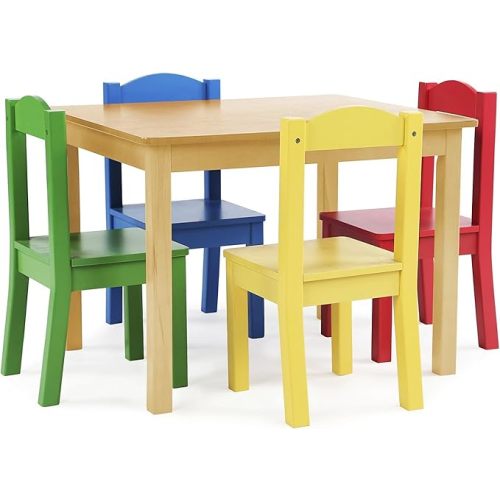 Humble Crew Kids Wooden Table and 4 Chairs Set, Natural/Primary - Kids Table and Chair Set for Toddlers and Children for Arts, Crafts, and Snack Time - Sturdy, Durable Toddler Activity Table