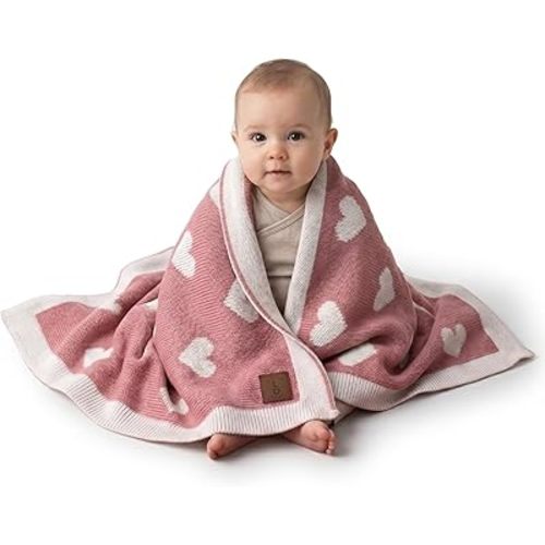 Baby Blanket 30x40 in, Antique Rose – Soft Reversible Knit with Gift Bow, Oeko-Tex Certified, Breathable Swaddle & Receiving Blanket for Newborns, Crib & Stroller
