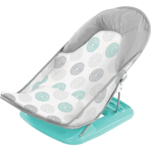 Summer Infant Deluxe Baby Bath Seat, Adjustable Support for Sink or Bathtub, Includes 3 Reclining Positions - Dashed Dots
