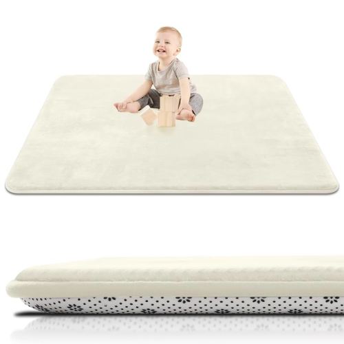 Thick Baby Play Mat for Floor,50 x 50 Playpen Mat,Tummy Time Foam Mat,Ultra Soft Support & Plush Feel,Easy Care with Non-Slip Cushioned for Infant,Kids and Toddler Crawling,Beige