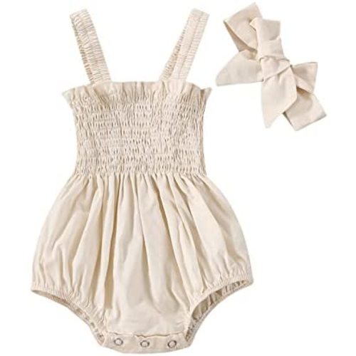 Newborn Baby Girl Bodysuit Sleeveless Halter Frill Romper One-piece Jumpsuit with Headband Summer Clothes Set