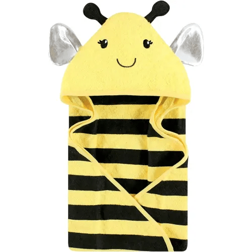Hudson Baby Unisex Baby Cotton Animal Face Hooded Towel, Yellow Bee, One Size