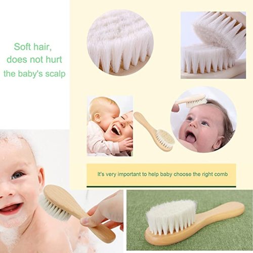 Molylove Baby Hair Brush with Wooden Handle and Super Soft Goat Bristles for Newborns & Toddlers