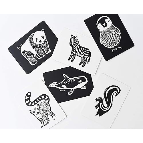 Wee Gallery Art Cards for Baby, Durable High Contrast Black and White Animal Flashcards for Newborns, Brain Development,Tummy Time Essentials for Infant and Toddler - Black and White Animals