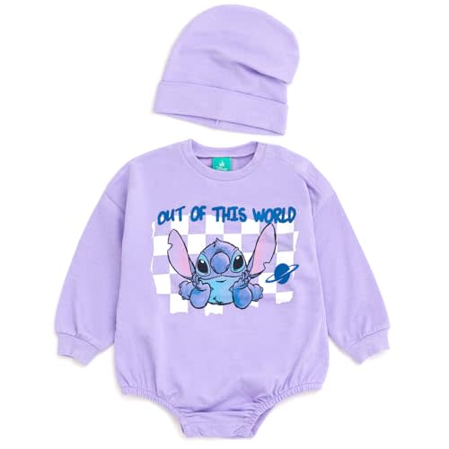 Disney Junior Baby Girls French Terry Bubble Romper Oversized Bodysuit & Hat Newborn to Infant Sizes (Newborn - 24 Months)