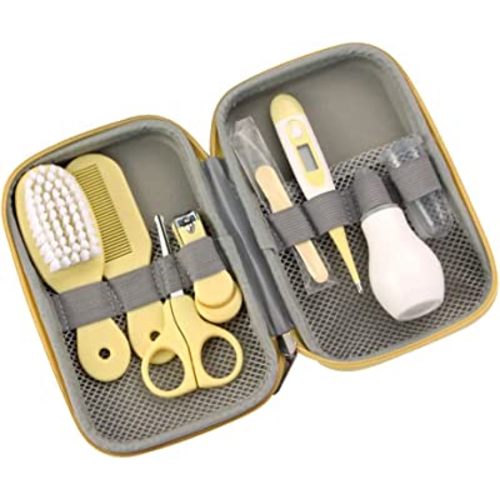 ZELINYE Baby Grooming Kit, 8 in 1 Baby Hair Brush/Nail Clipper/Nose Cleaner/Finger Toothbrush/Nail Scissors/Manicure Kit for Baby Care Keep Healthy and Clean(Yellow)