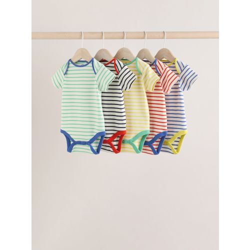 Multi Bright Stripe Short Sleeve 100% Cotton Bodysuits 5 Pack