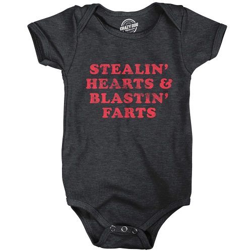 Crazy Dog T-Shirts Stealin Hearts and Blastin Farts Baby Bodysuit Funny Cute Stinky Newborn Jumper