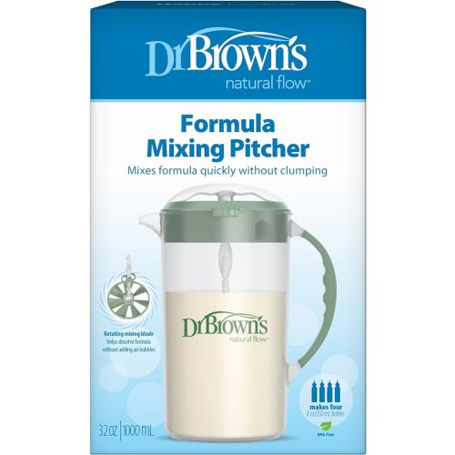 Dr. Brown's Baby Formula Mixing Pitcher with Adjustable Stopper, Locking Lid, & No Drip Spout, 32oz, BPA Free, Olive