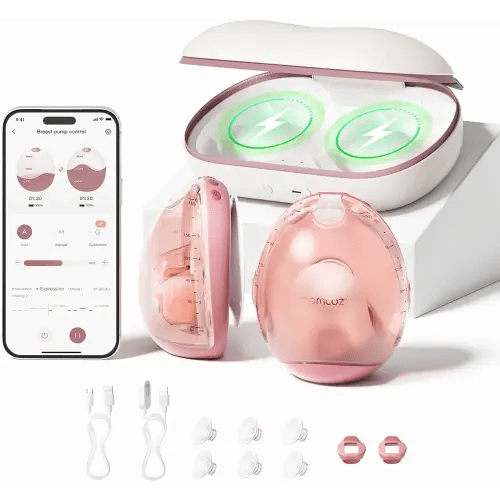 Momcozy Air 1 Ultra-Slim Breast Pump, Hands-Free Wearable Pump with Wireless Charging Case & App Control with Auto Mode & Full-Milk Alert, Industry-First Transparent Top for Easy Nipple Alignment