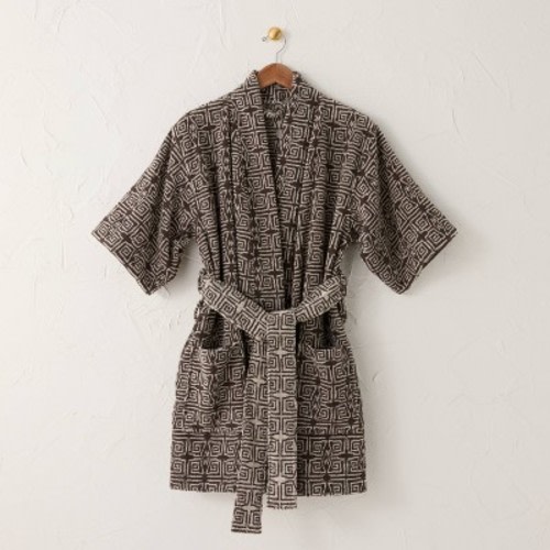S/M Ethel Robe Black/White - Opalhouse™ designed with Jungalow™: Cotton Terry Bath Body Wrap, Geometric Pattern