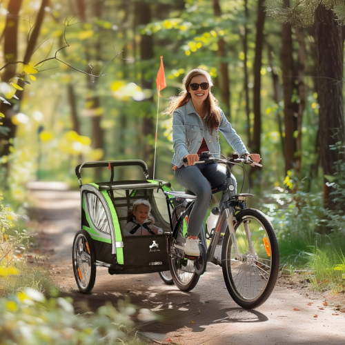 Aosom 2-in-1 Baby Bike Trailer Stroller with Storage Pocket, Electric Green