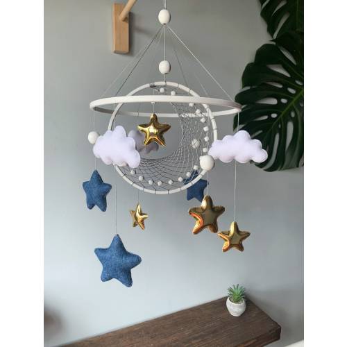 Moon and star crib mobile, Macrame baby mobile, Nuetral baby mobile, Moon baby mobile, Star mobile, Handing Mobile Felt, Mobile nursery,