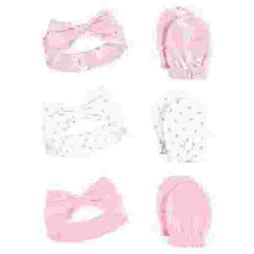 Hudson Baby Infant Girl Cotton Headband & Scratch Mitten Set Unicorn, 0-6 Months, 6-Piece