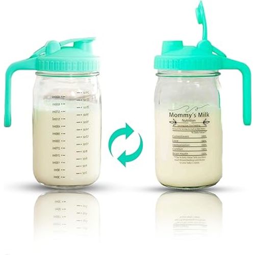 Breast Milk Pitcher for Breastmilk - 32oz Glass Leakproof Breastmilk Storage Container w/ Flip-Top Lid - Breastmilk Pitcher for Fridge - Breast milk storage container for fridge. Hand Wash Only