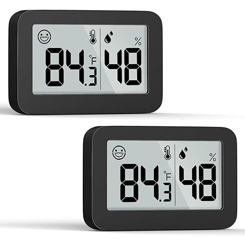 DOOMAY Mini Hygrometer Indoor Thermometer, Digital Humidity Gauge with Celsius Fahrenheit Switch Button,Humidity Meter Temperature Monitor for Babyroom Cellar Reptile Incubator Closet,2-Pack,Black