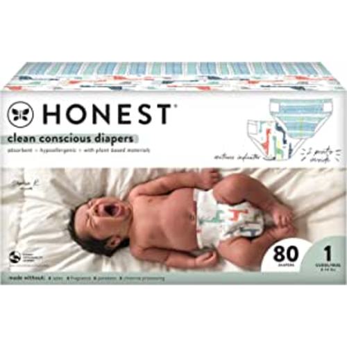 Amazon.com: The Honest Company Clean Conscious Diapers | Plant-Based, Sustainable | Dots & Dashes + Multi-Colored Giraffes | Club Box, Size 1 (8-14 lbs), 80 Count : Everything Else