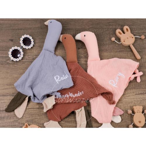 Personalized Embroidered Goose Security Blanket – 100% Cotton Muslin Comforter for Newborns – Ideal Christening & Birthday Gift
