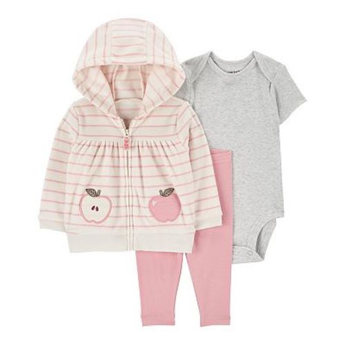 Baby Girl Carter's Apple Pink 3-Piece Fleece Cardigan Set