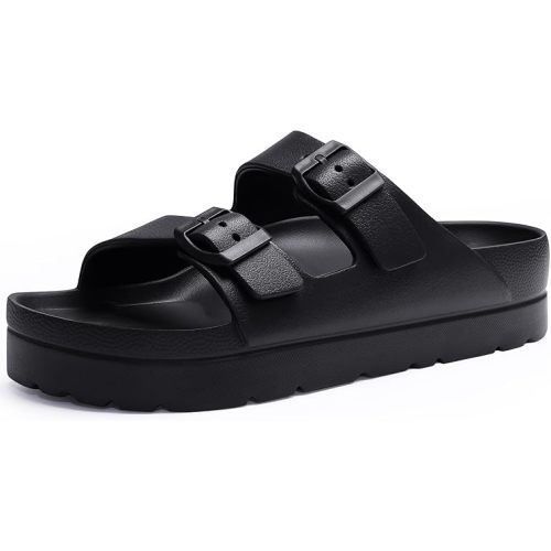 Women's Platform Sandals with Arch Support, Chunky Lightweight Foam Slip on Slides, Comfortable Summer Beach Sandals with Adjustable Buckle