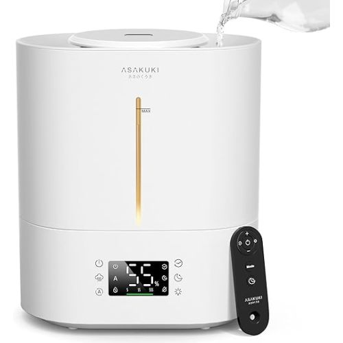 ASAKUKI Humidifiers for Bedroom Large Room, 4L Top Fill Cool Mist Humidifiers for Baby Nursery & Plants, Adjustable Humidity Control, Smart Auto Mode, Essential Oil Tray, Quiet Sleep Mode with Cleaner