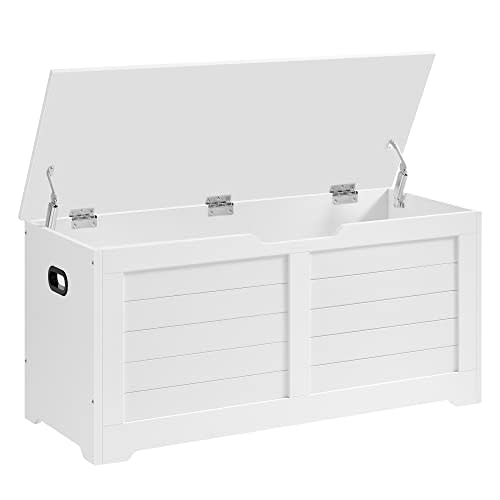 VASAGLE Storage Chest, Storage Bench with 2 Safety Hinges, Farmhouse Style, 15.7 x 39.4 x 18.3 Inches, for Entryway, Bedroom, Living Room, Cloud White ULSB061T10