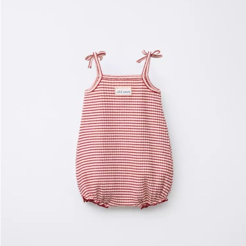 STRIPED FLOCKED HEART ROMPER - Red | ZARA United States
