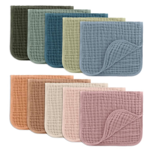 Comfy Cubs Muslin Burp Cloths 20" x 10", Pack of 10 - Large, 6-Layer, Ultra Absorbent 100% Cotton for Baby Drool and Messes - Soft, Safe & Gentle Baby Burp Cloths for Boys & Girls - Multi