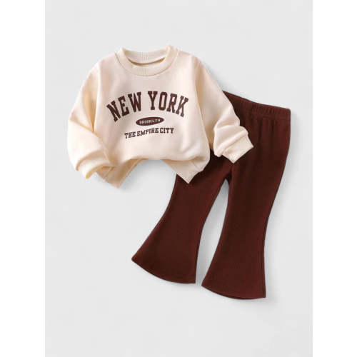 2 Pc Baby Girl New York Shirt Flare Pants Set