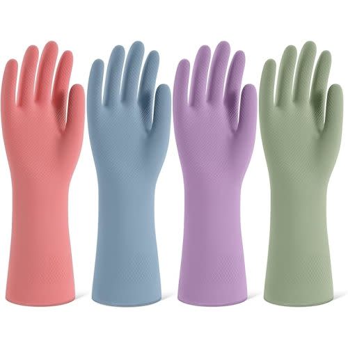 Amazon.com: Rubber Cleaning Gloves for Dishwashing, 4 Pairs Reusable Kitchen Gloves for Washing Dishes and Household Cleaning, Colorful Dish Gloves with Flocked Lining and Non-Slip Grip, Pefect for Woman Men - M : Health & Household