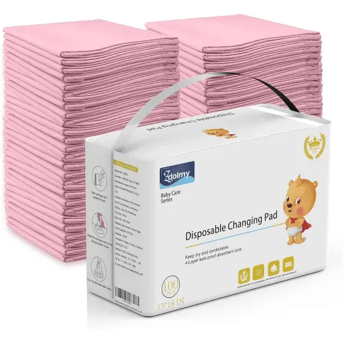 Disposable Changing Pad (100 Pack), Baby Incontinence Changing Pads Diaper UnderPads, Super Soft, Ultra Absorbent & Waterproof, Covers Any Surface for Baby Diaper Changes, 18 x 13inch (Pink)