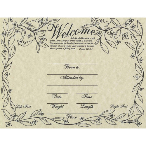 Commemorative Keepsake Birth Certificate - In His Hands Birth Supply
