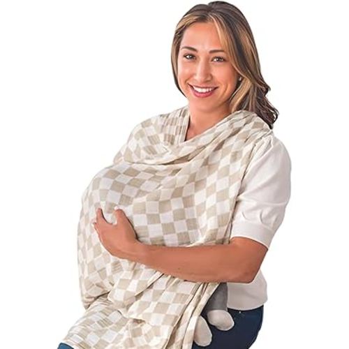 Itzy Ritzy Breastfeeding Boss Multi-Use Cover – A Nursing Cover, Swaddle, Car Seat Wrap, Tummy Time Mat & Burp Cloth All in One – Made of Soft Muslin Fabric & Measures 47” x 47” (Checkerboard)