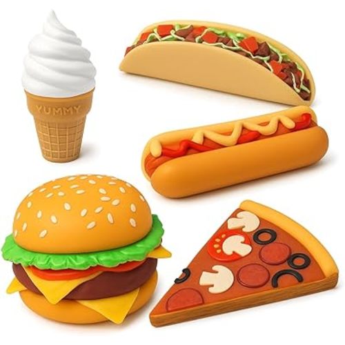 SplashEZ Food Bath Toys | Mold Free Bath Toys for Kids & Toddlers with No Hole for Water | Ideal Size for Little Hands | Safe, Durable for Baby Tub Ages 0 & Up | Ice Cream Taco Hamburger Hot Dog Pizza