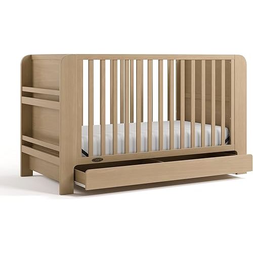 Graco Read-with-Me 4-in-1 Convertible Crib with Drawer - GREENGUARD Gold Certified Converts to Toddler Bed, Daybed, and Functional Bookshelves (Driftwood)