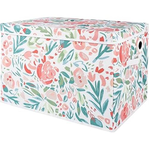Sammy & Lou Collapsible Felt Soft Toy Box Toy Chest for Toddlers Toy Storage Organizer with Handles and Hinged Lid, 22 x 14.5 x 15 inches, Painterly Floral