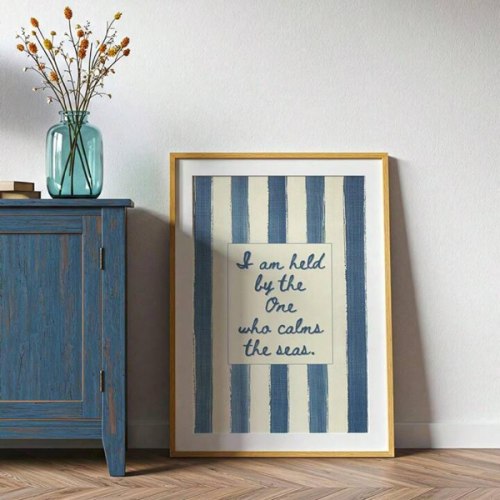 1pc Christian Quote Wall Art Picture Fisherman Aesthetic Blue Striped Prints Canvas Paintings Christian Affirmation Posters Coastal Beach Decor For Apartment,Bar Cart,Hallway, Dorm Room Decor Gift For Housewarming Unframed