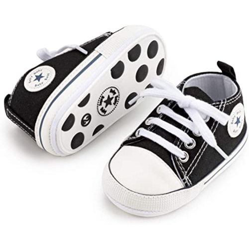 KIDSUN Unisex Baby Boy Girl Canvas Sneaker Soft Sole Infant Lace up Newborn Ankle Toddler First Walkers Crib Shoes