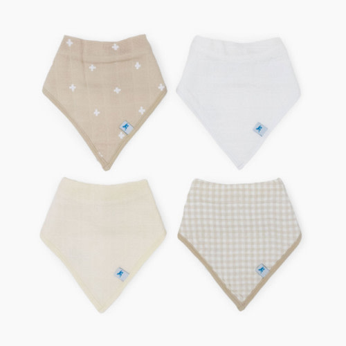 Cotton Muslin with Fleece Bandana Bib 4-Pack - Taupe Cross