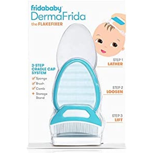 The 3-Step Cradle Cap System by Fridababy | DermaFrida The FlakeFixer | Sponge, Brush, Comb and Storage Stand for Babies with Cradle Cap