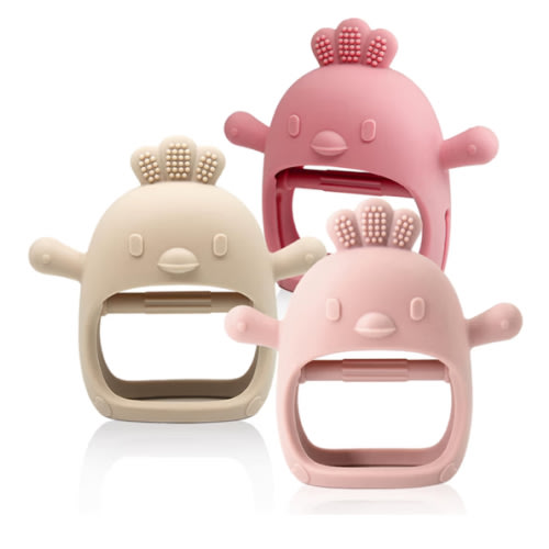 3 Packs Baby Teething Toy Silicone Teething Mitten for Babies Over 3 Months Anti Dropping Wrist Hand Teethers Baby Chew Toys for Sucking Needs, BPA Free (Pink, Caramel & Coral Red)