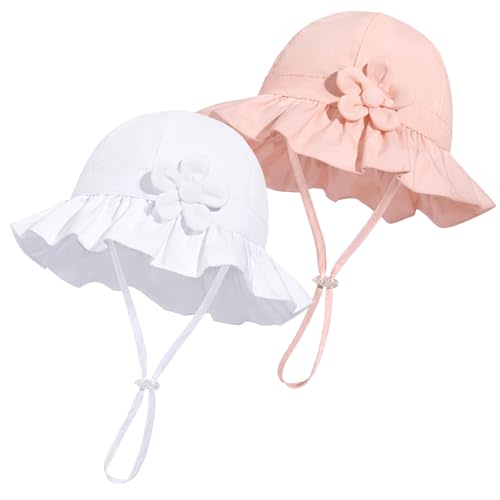 Baby Girl Wide Brim Bucket Hats with UPF 50+ Outdoor Adjustable Beach Hat with Sun Hat