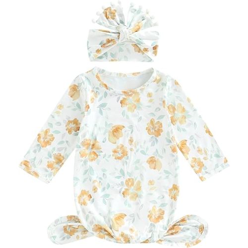 Infant Newborn Baby Girls Floral Sleep Gown Headband Sleepwear Romper Sleeping Bags Outfits
