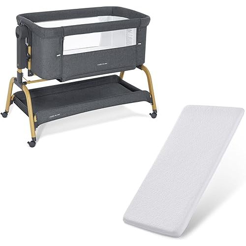 ANGELBLISS 3 in 1 Baby Bassinet with Gel Memory Foam Mattress, 6 Height Adjustable Easy Folding Portable Bedside Crib for Newborn Infant